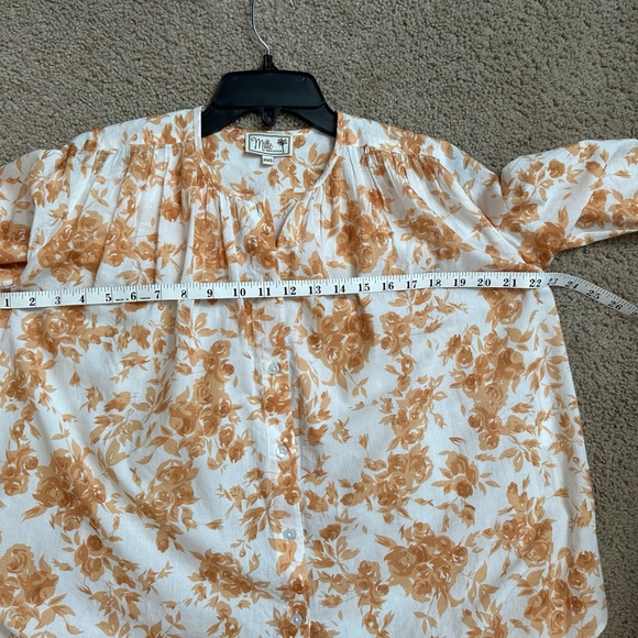 Millie Resort & Travel XXS button down cotton blouse, warm clay/orange floral - Picture 6 of 6